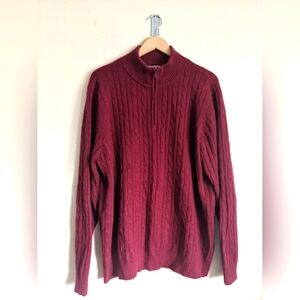 L.L. Bean Red Zip Up Sweater with Ribbed Texture Cashmere M